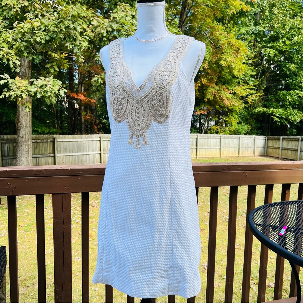 Lilly Pulitzer white dress with gold lace detail size 8